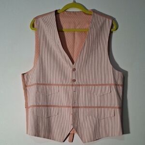 2pk Italian 100% COTTON Custom Made Striped Beige & Pink Women's Vests Sz. L 44R